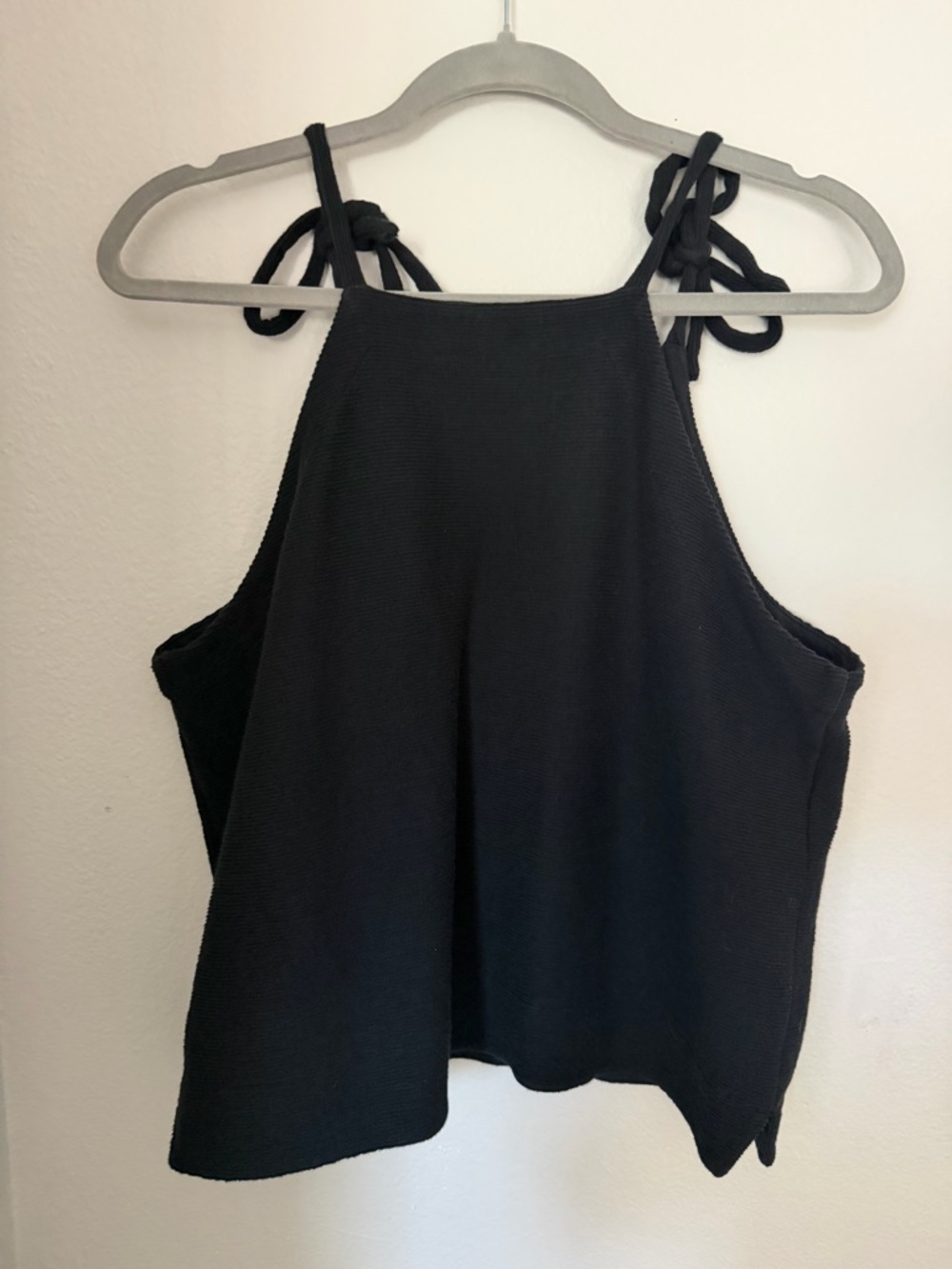 Size XL Madewell Black Tie-Shoulder Ribbed 100% Cotton Tank - Picture 3 of 7